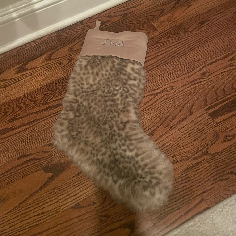 Pottery Barn Animal Print Faux Fur Stocking Snow Leopard Print DAD Monogram
